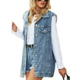 thumbnail image 6 of Seyurigaoka Women's Summer Denim Waistcoat Solid Sleeveless Turn Down Collar Button Closure Jean Cardigan Mid-Length Shacket Vest, 6 of 8