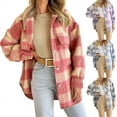 thumbnail image 4 of Winter Wool Coat Casual Plaid Flannel Shacket Jacket Oversized Button Down Long Sleeve Fall Shirt Jacket Coat Tops Jacket Women, 4 of 5