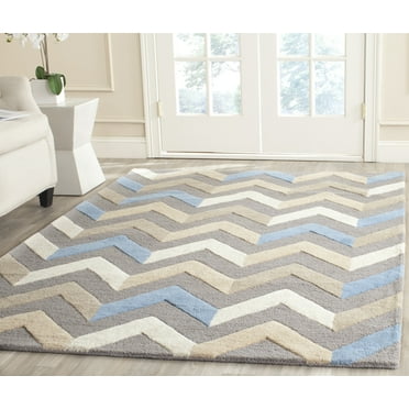 SAFAVIEH Cambridge Percival Zig Zag Stripes Wool Area Rug, Ivory/Black, 9' x 12'