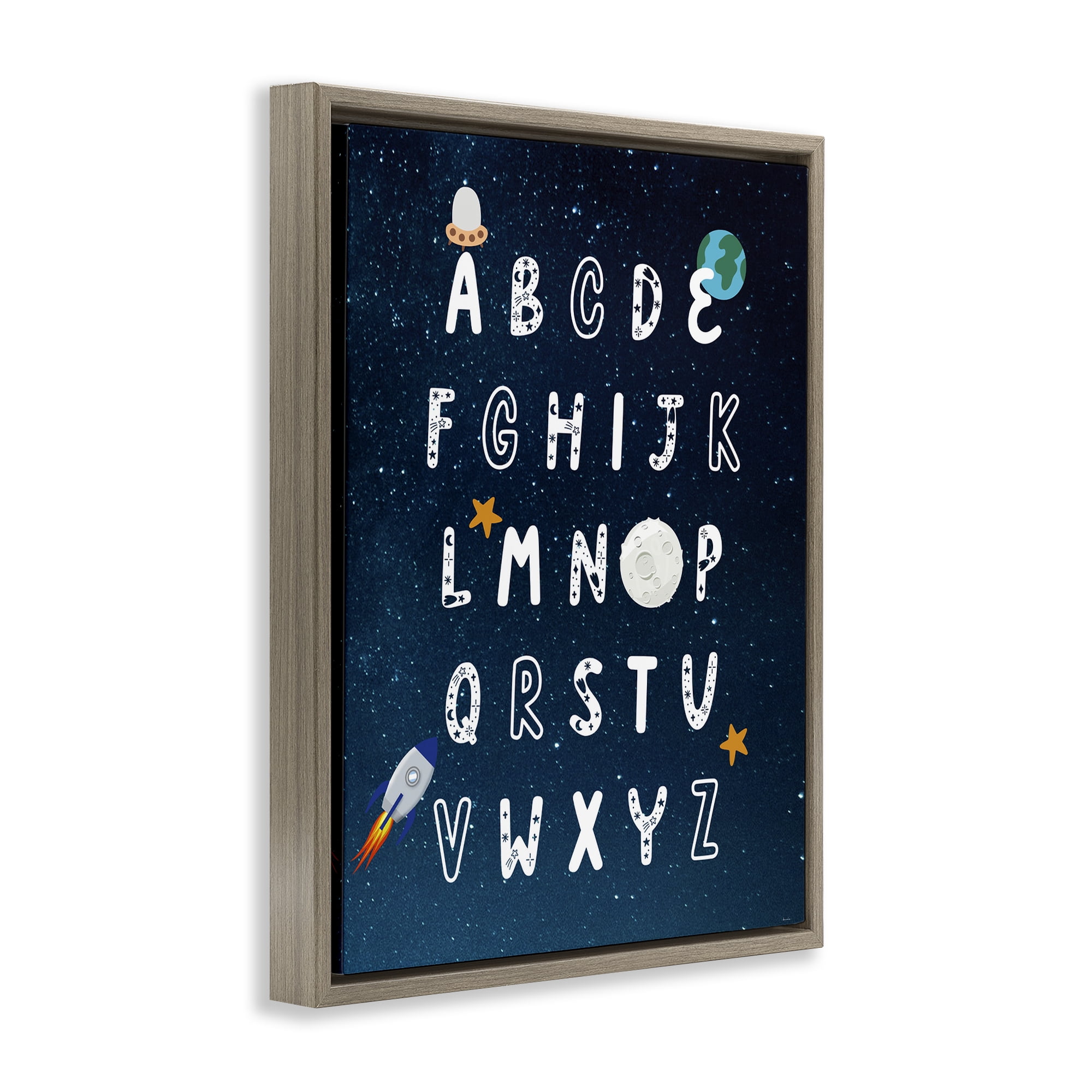 Stupell Industries Astronomy Alphabet Chart Novelty Painting Brown Floater Framed Art Print Wall Art, 17 x 21