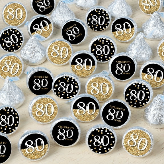 Big Dot of Happiness Adult 80th Birthday - Gold - Birthday Party Small Round Candy Stickers - Party Favor Labels - 324 Count