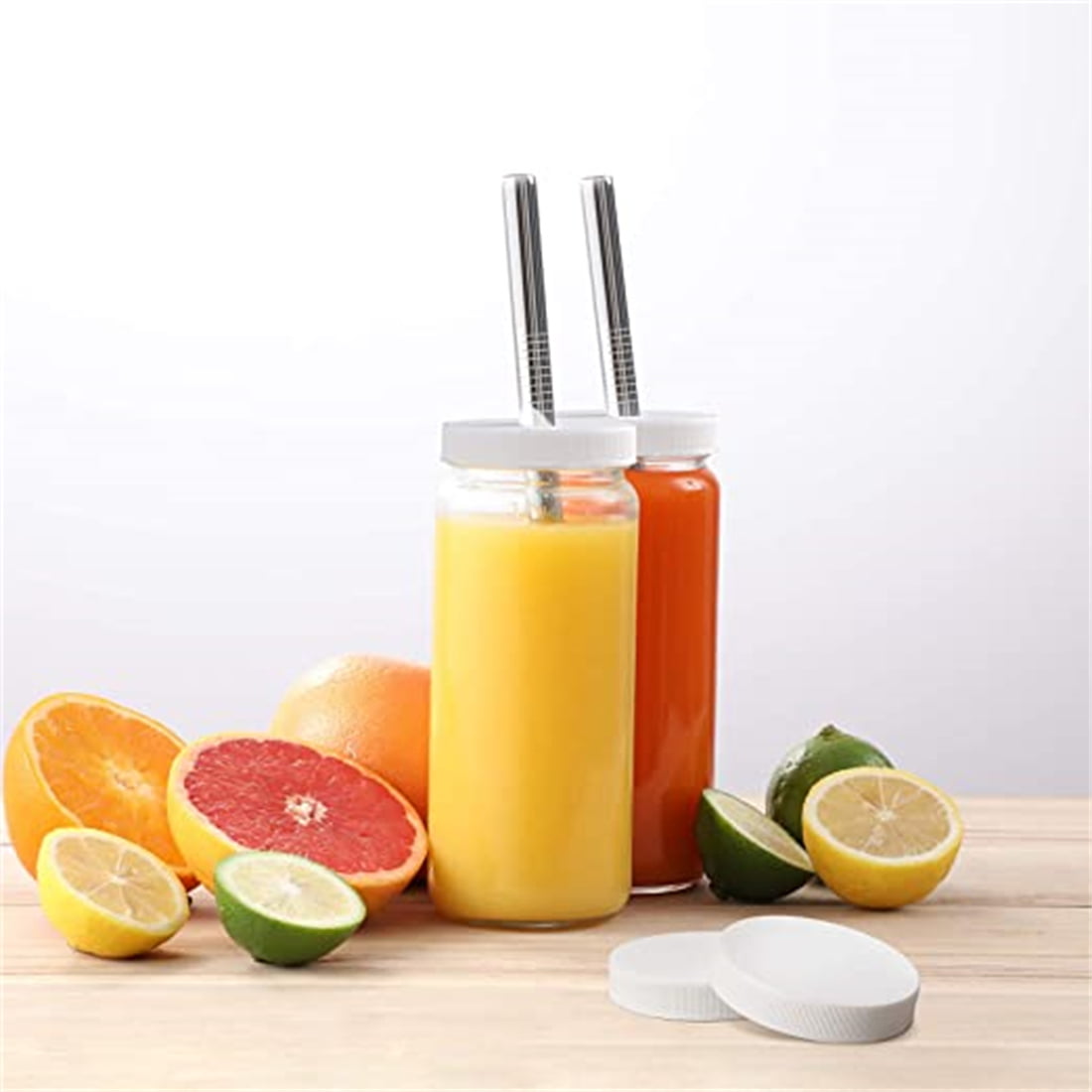 OAMCEG 8 Pack 16OZ Glass Juice Bottles with Lids - Smoothie Cups with  Airtight Caps and Straws, Reus…See more OAMCEG 8 Pack 16OZ Glass Juice  Bottles