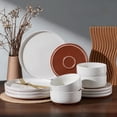 thumbnail image 6 of Vesteel 12-Piece Dinnerware Set for 4, Handcrafted Ceramic Plates and Bowls Set, Speckled Stoneware Dishes Set for Family, Microwave & Dishwasher Safe - Speckled White, 6 of 10