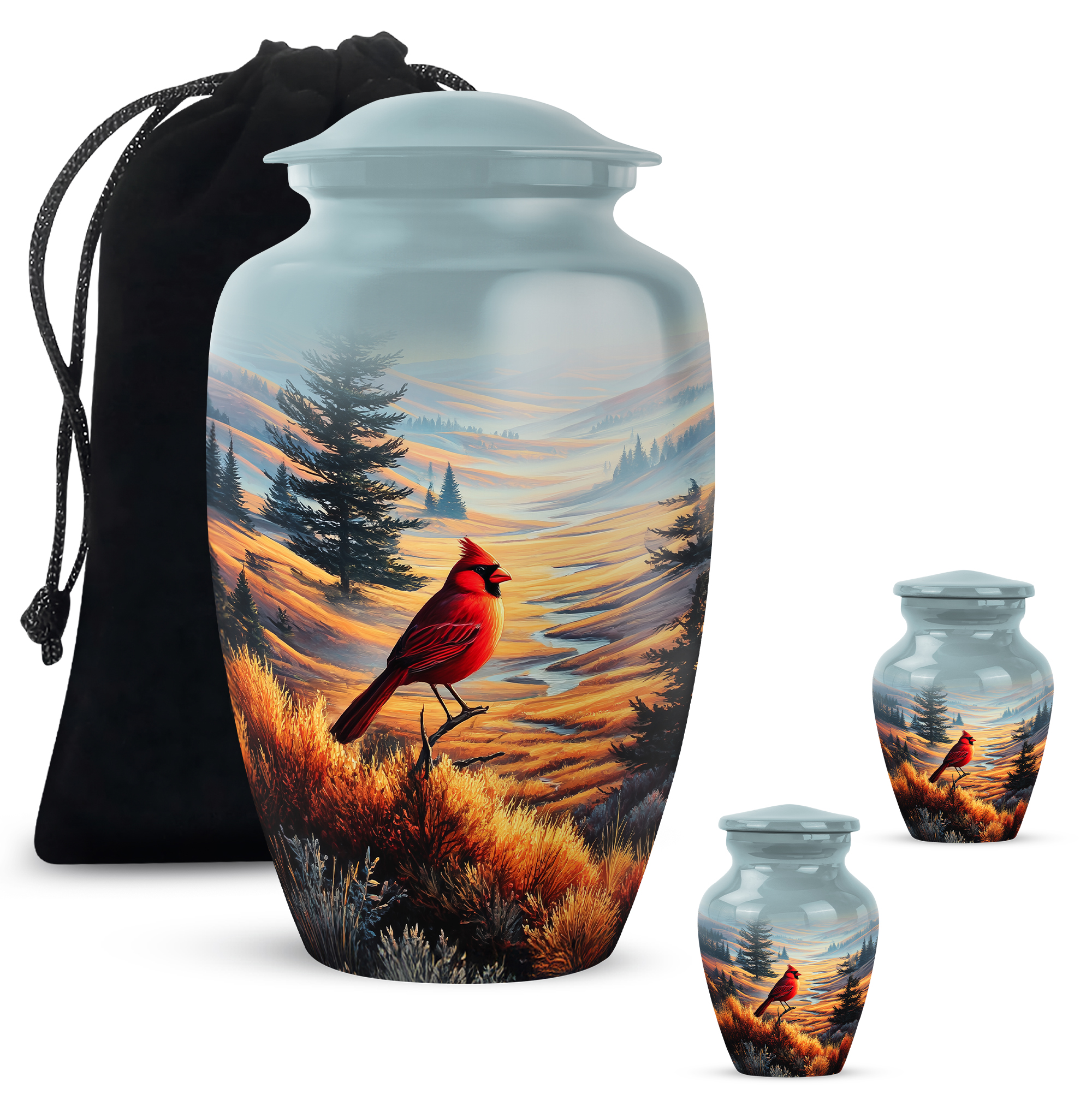 Cardinal Bird Funeral Urn For Ashes For Women - Large Mountain Urns For Human Ashes Adult Male - Blue Cremation Urns For Mom - Funeral Urn For Male, 10 Inch