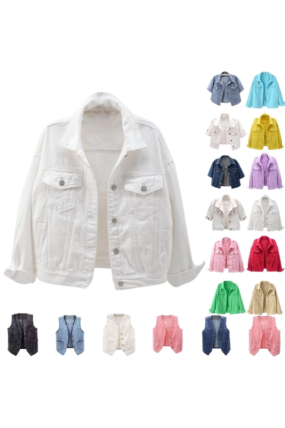 Women's Denim Jackets Women's Basic Solid Color Button Down Denim Cotton Jacket With Pockets Denim Jacket Coat