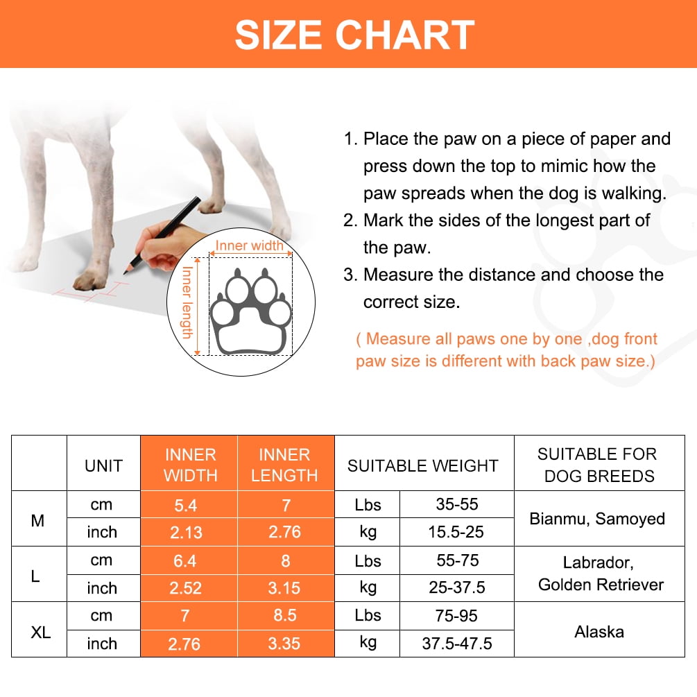 Petacc Dog Boots Size Chart