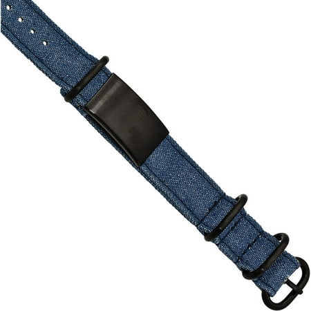 Primal Steel Stainless Steel Brushed Black IP Blue Jean Fabric Adjustable ID Bracelet