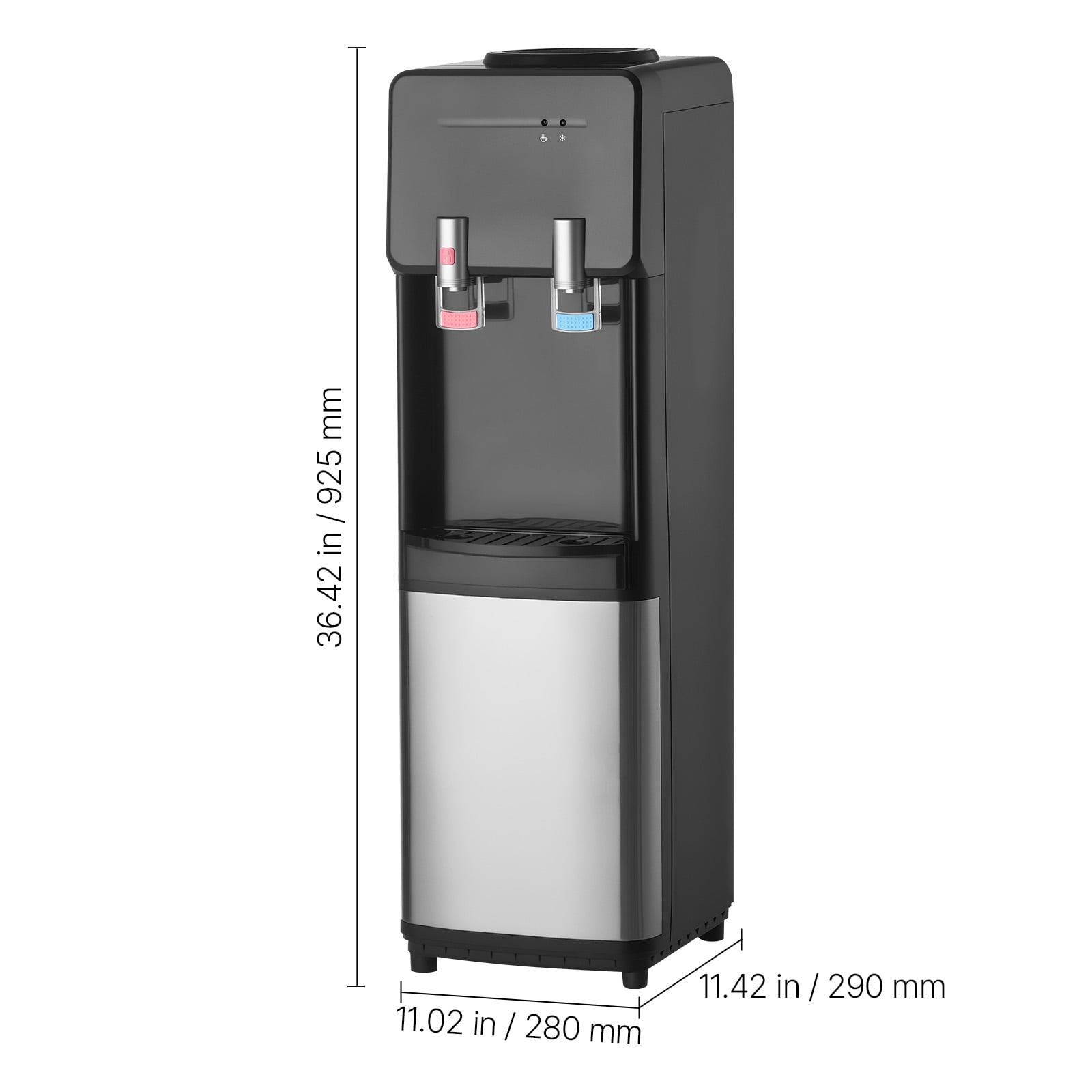 KFFKFF Top Loading Water Cooler Dispenser, Hot and Cold Water Dispenser for 3 or 5 Gallon Bottles, Durable Stainless Steel Design with Child Safety Lock, Suitable for Homes, Kitchens, Offices, Black