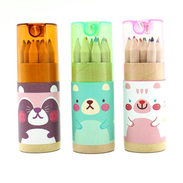 Pomeat 3 Pack Cute Cartoon Bear Mini Drawing Colored Pencils With Sharpener 3 5 Quot Length Portable 12 Count In Tube Walmart Com Walmart Com