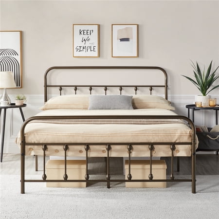 Topeakmart Queen Metal Bed Frame Spindle Headboard & Footboard Bronze