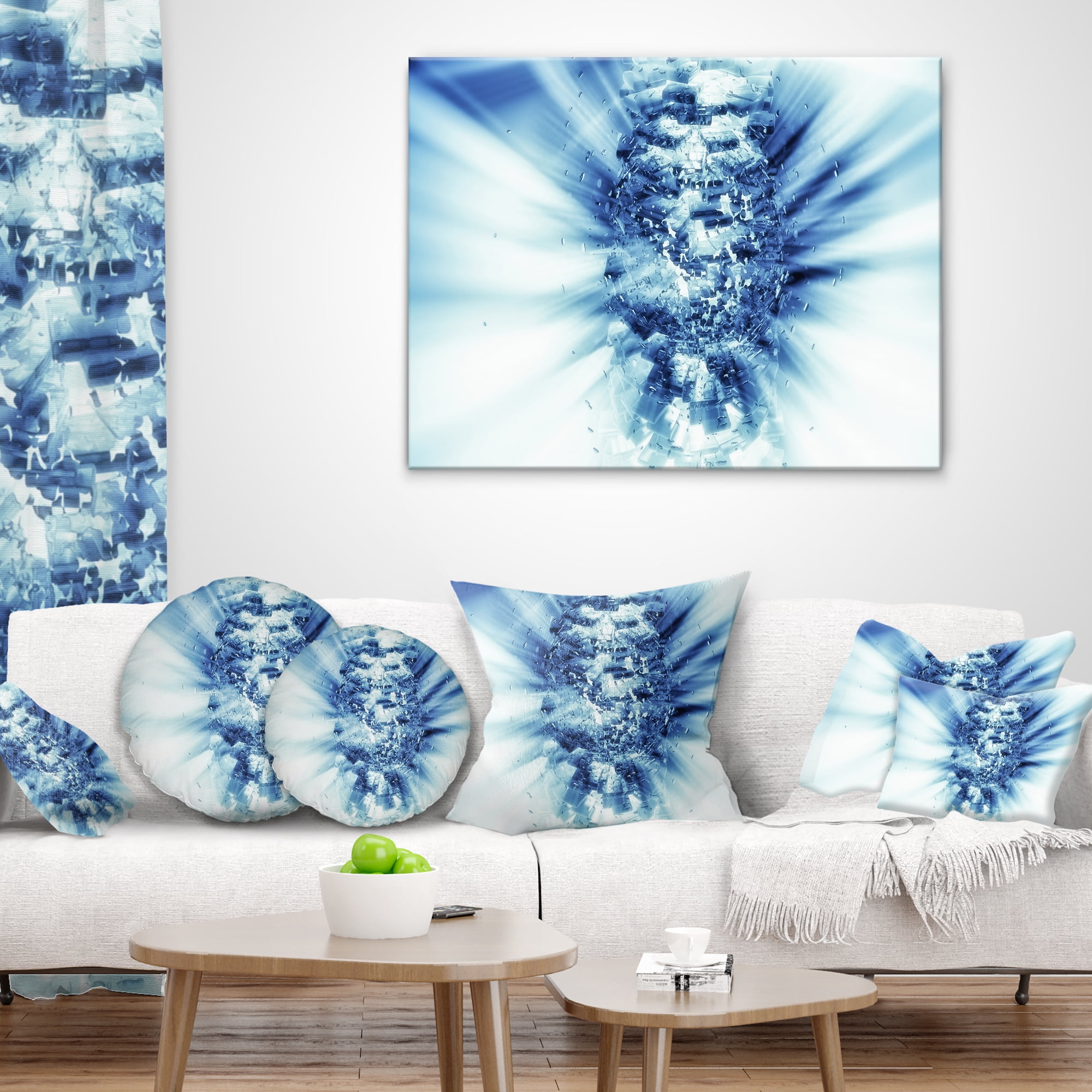 Designart Fractal 3D Blue Splash Burst - Contemporary Throw Pillow - 18x18