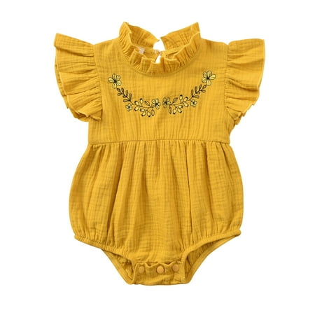 

QIPOPIQ Rompers for Baby Girls Clearance Newborn Infant Baby Girls Sleeveless Embroidery Print Bodysuit Romper Jumpsuit