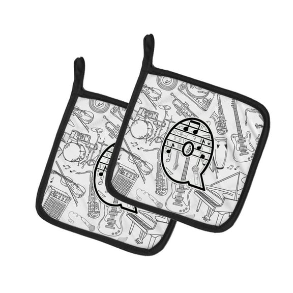 Caroline's Treasures CJ2007-QPTHD Letter Q Musical Note Letters Pair of Pot Holders, 7.5HX7.5W, multicolor