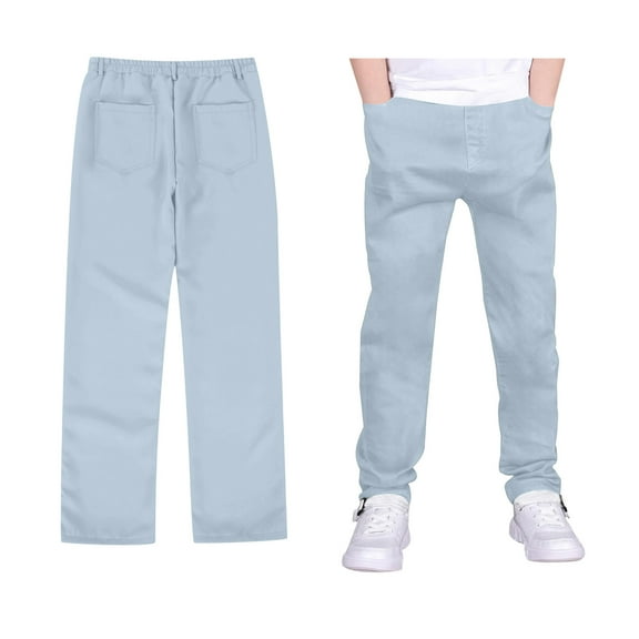 School Pants for Boys Pull On Chino Pants with Pockets Straight Pants Blue Pants for Boys Uniform Back To School Outfits for Boys Kids Boys Pants Size 9-10 Years