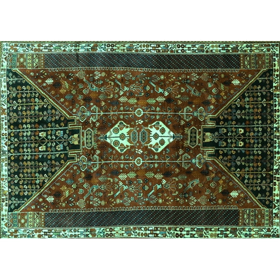 Ahgly Company Machine Washable Indoor Rectangle Persian Turquoise Blue Traditional Area Rugs, 2' x 4'