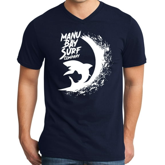 Mens Manu Bay Surf Company WHITE SHARK Surfer T-shirt, 2XL New Navy