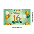 thumbnail image 2 of Green Glittery 16th Birthday Banner with Balloons Stars and Presents Background Backdrop Party Supplies Photography Props Birthday Party Decorations, 2 of 6