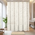 thumbnail image 2 of FRAMICS Vintage Lace Shower Curtain Sets with Rug and Hooks, Waterproof Fabric Semi Sheer Leaf Floral Bathroom Sets, Mold Resistant, Beige, 2 of 11