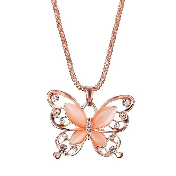 TIHLMK Womens Necklaces Women Lady Rose Gold Opal Butterfly Pendant Necklace Sweater Chain