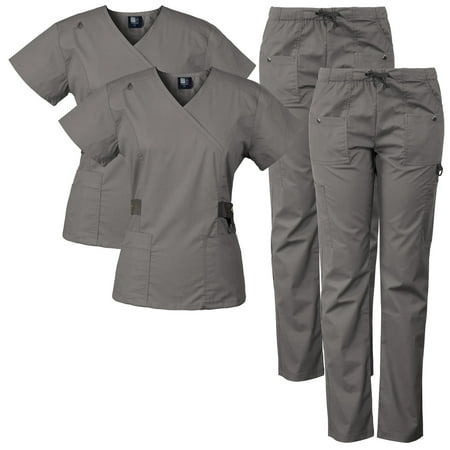 2-PACK Medgear 12-Pocket Women's Scrub Set with Silver Snap Detail & Contrast Trim