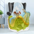 thumbnail image 4 of Fantasy Soft Flannel Fleece Throw Blanket, Knight Don Quixote Horse on Dragon Valley Medieval Fairytale Image, Cozy Plush for Indoor and Outdoor Use, 70" x 90", Apple Green Sky Blue, by Ambesonne, 4 of 5