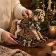 thumbnail image 6 of Vintage Christmas Rocking Horse Decoration with Pinecone and Plaid Bow Accents, 1 Piece 7.48 Inch White and Rustic Wood Figurine for Farmhouse Mantel Display, 6 of 8