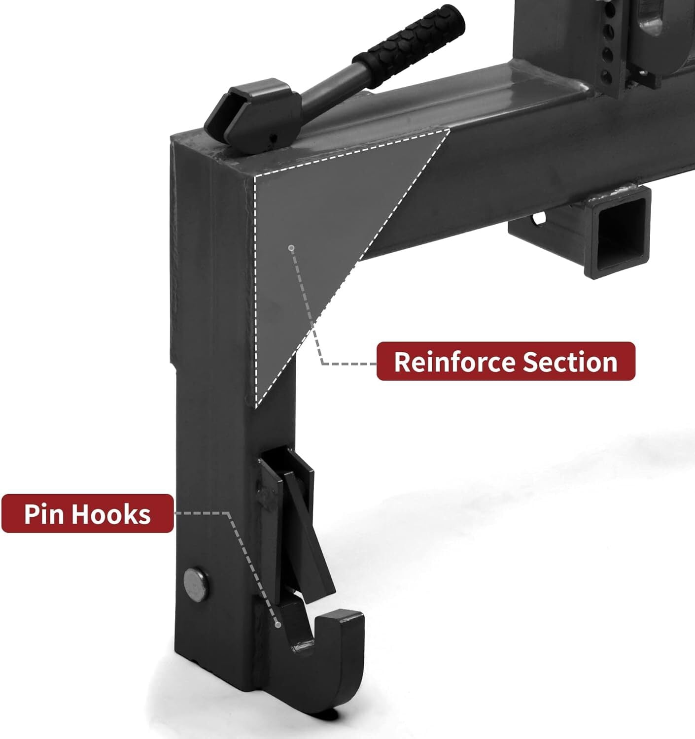 Uforic Category 1 Tractor 3 Point Quick Hitch, 3000 LBS Heavy Duty 3-Point Hitch Adapter with 5-Position Adjustable Hook & 2 Inch Trailer Receiver, Black