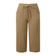 thumbnail image 4 of JSheng Women Fashion Cotton Capris Casual Solid Color Summer Drawstring With Pockets Pants For Women Khaki S, 4 of 5