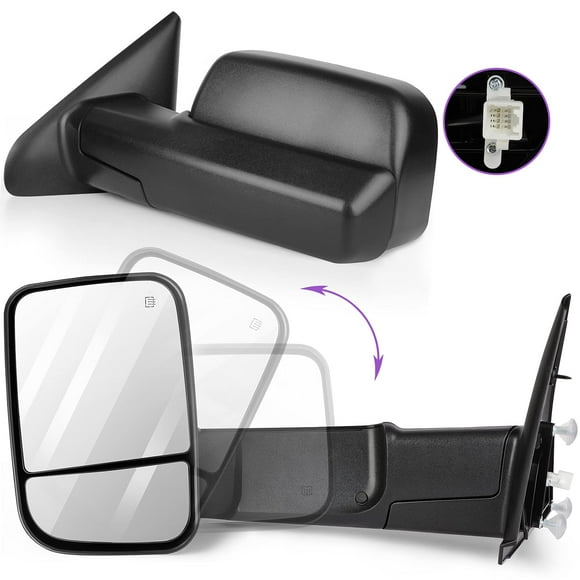 INEEDUP Tow Mirrors Towing Mirrors Fit for 2002-2008 for Dodge for Ram 1500 2009 for Dodge for Ram 2500 for Dodge for Ram 3500 with Driver and Passenger Side Power Heated No Turn Signal Light