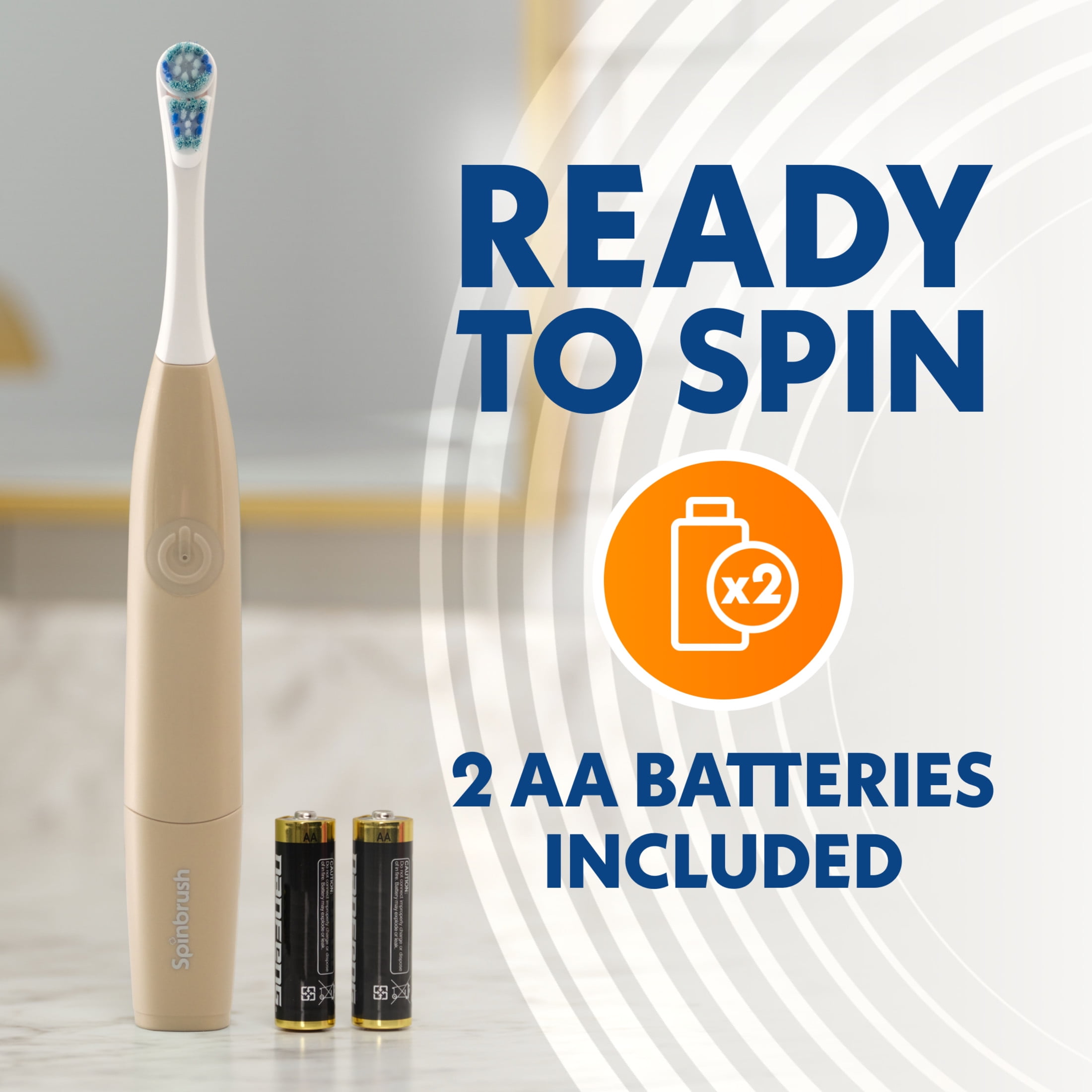 Spinbrush Smart Clean Battery Powered Electric Toothbrush, Soft Bristles, Champagne