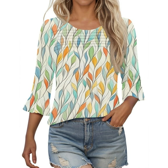 Women's Fall Tunic Tops Womens Shirts Trendy Vneck 3/4 Length Sleeve Tops for Women Blouses Reorder Items Trending Gifts