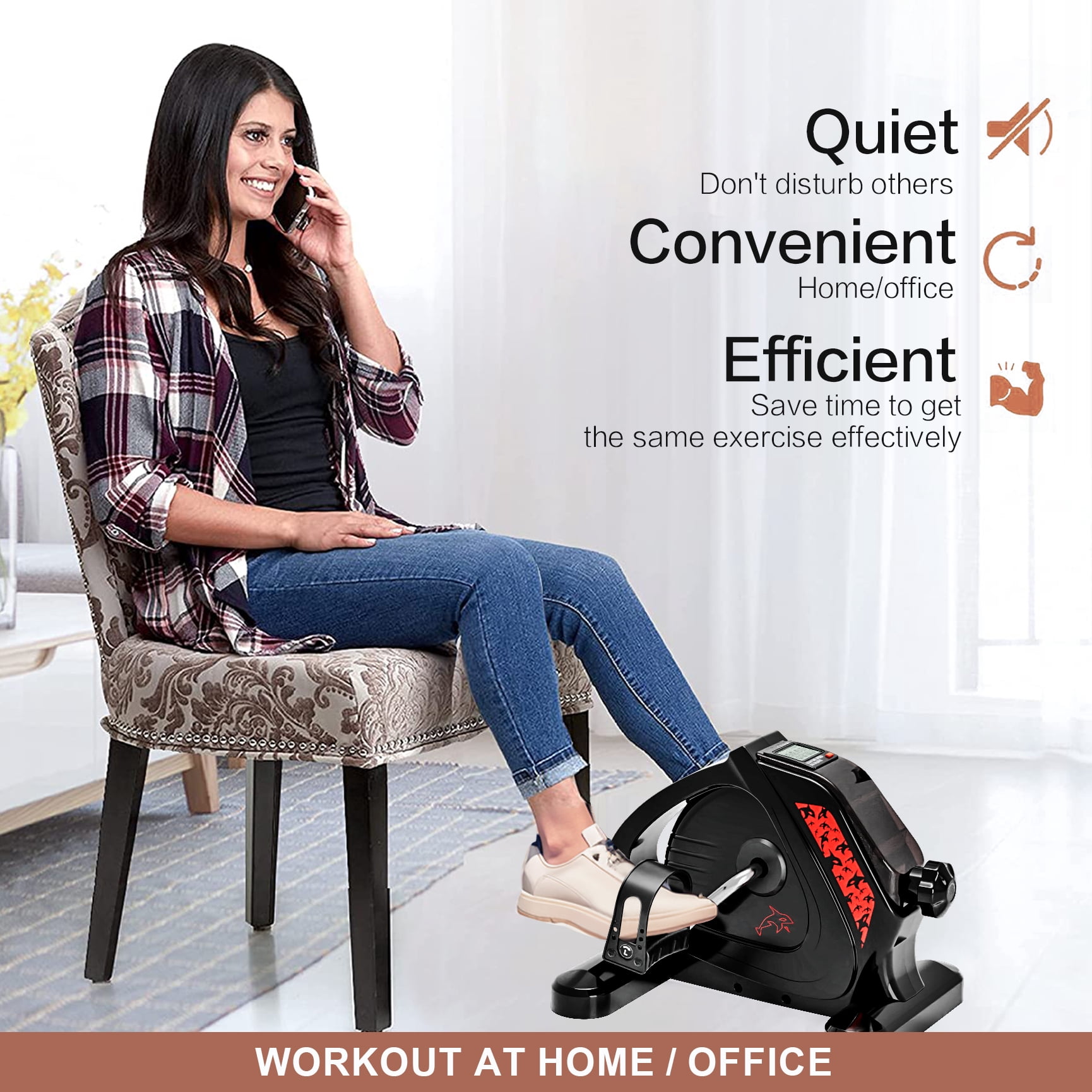 Mini Exercise Bike Under Desk Bike Pedal Exerciser Portable Foot Cycle Arm & Leg Peddler Machine with LCD Screen Displays
