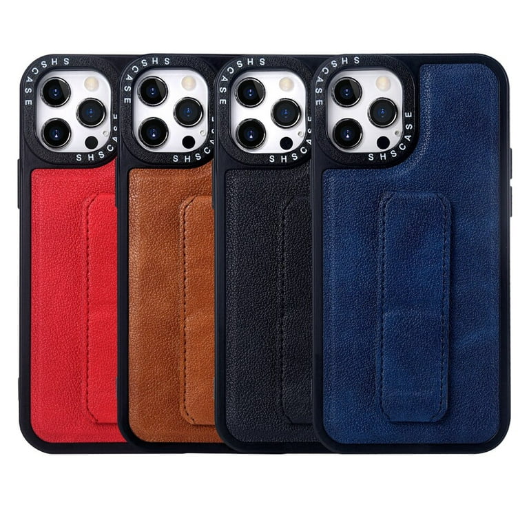 For iPhone 15 14 13 12 11 XS XR 8 7 Luxury Leather Shockproof Square Stand  Case