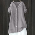 thumbnail image 2 of Camisas de manga corta y cuello en V para mujer de talla grande: camisetas lisas con mangas enrolladas, tejido mixto, camisetas de verano informales/de cóctel, 2 of 3