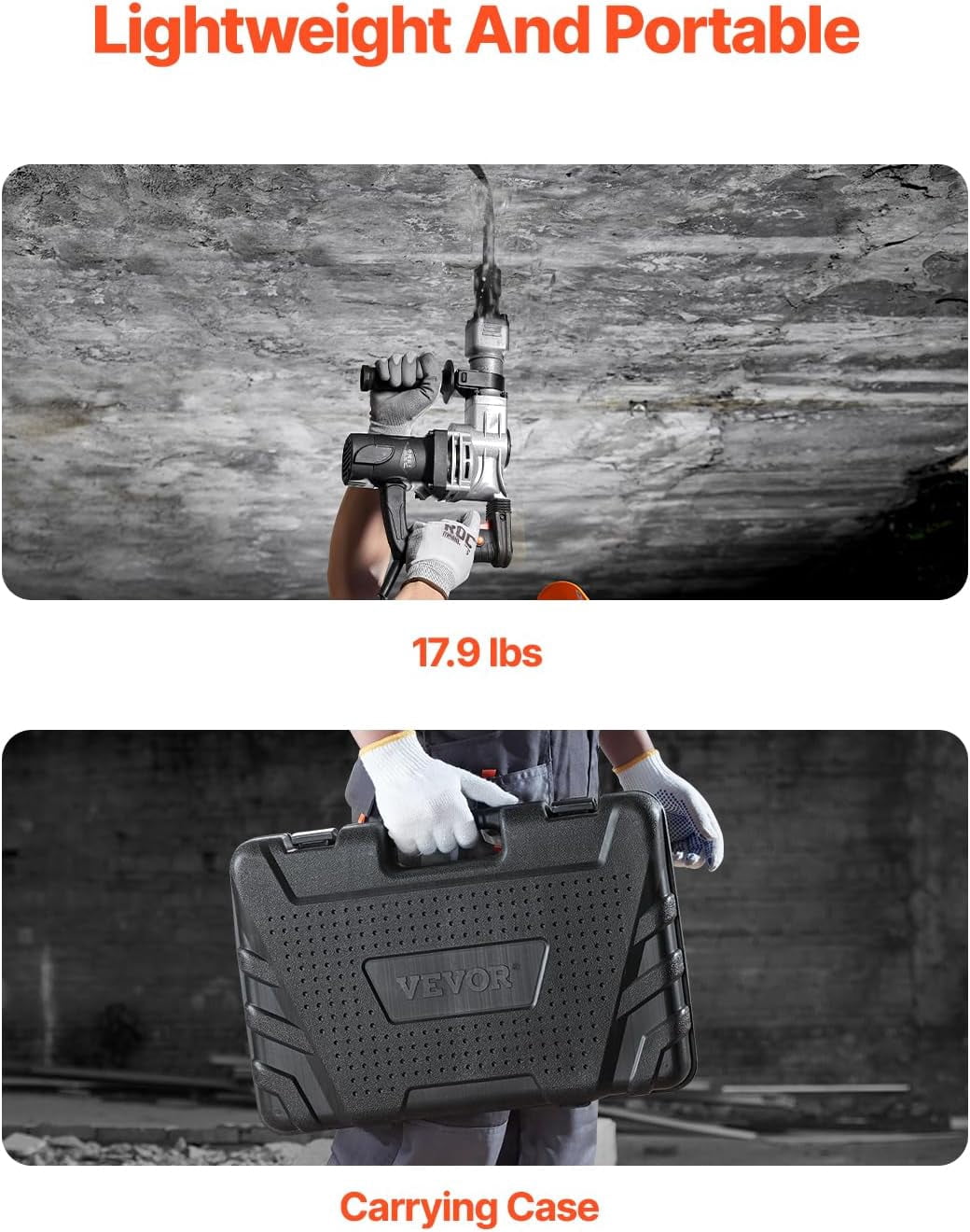 Demolition Jack Hammer, MAX 1400W Electric Jackhammer Heavy Duty, 2900 BPM Concrete Breaker 2pcs Chisels Bits Chipping W/Case, Gloves