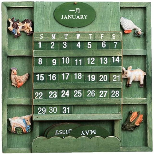 Calendario perpetuo de madera retro Rompecabezas Calendario decorativo de pared Manual Swit