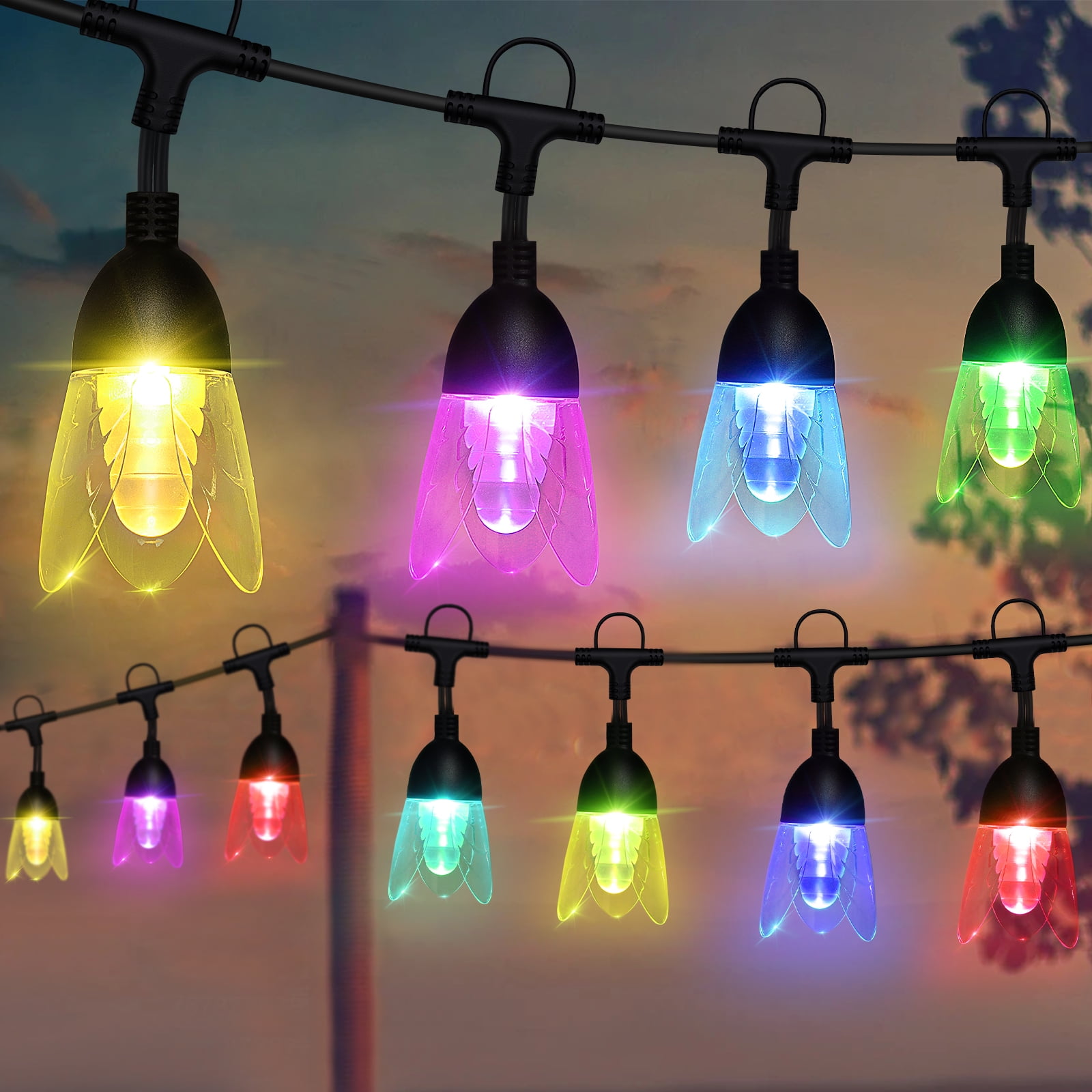 Color Changing Outdoor String Lights 36ft Weatherproof Patio Lights