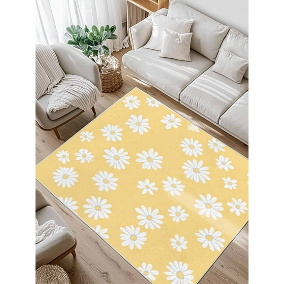 Retro Daisy Area Rug for Bedroom 5x7 Ft White Floral Yellow Backdrop Super Soft fuzzy Throw Rug Non-Slip Fluffy Plush Indoor Floor Carpet for Living Room Nursery Home Decor