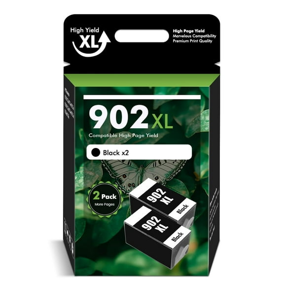 902XL 902 Ink Cartridges Compatible for HP 902 902XL 2 Pack for OfficeJet Pro 6978 6968 6970 6971 6974 6975 6979 6960 6961 6963 6964 6965 6966 6950 902 XL Printer (2 x Black)