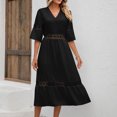 thumbnail image 4 of LOVZFMLL Women's Solid Color Fashion Casual Spring And Summer Short Seeve V-Neck Dress Black L, 4 of 5