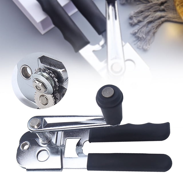 Oleegame 1PC Black Can Opener Easy To Use Opener Opener Heavy Duty Comfortable Grip Hand Cranking Handle Sharp Cutter Multifunctional Handheld Bottle Opening Tool Silver