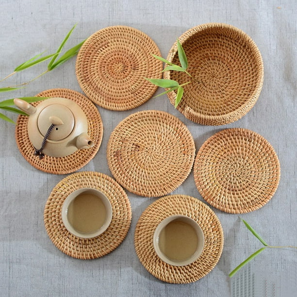 Windfall Round Braided Placemats Natural Rattan Handmade Heat Resistant
