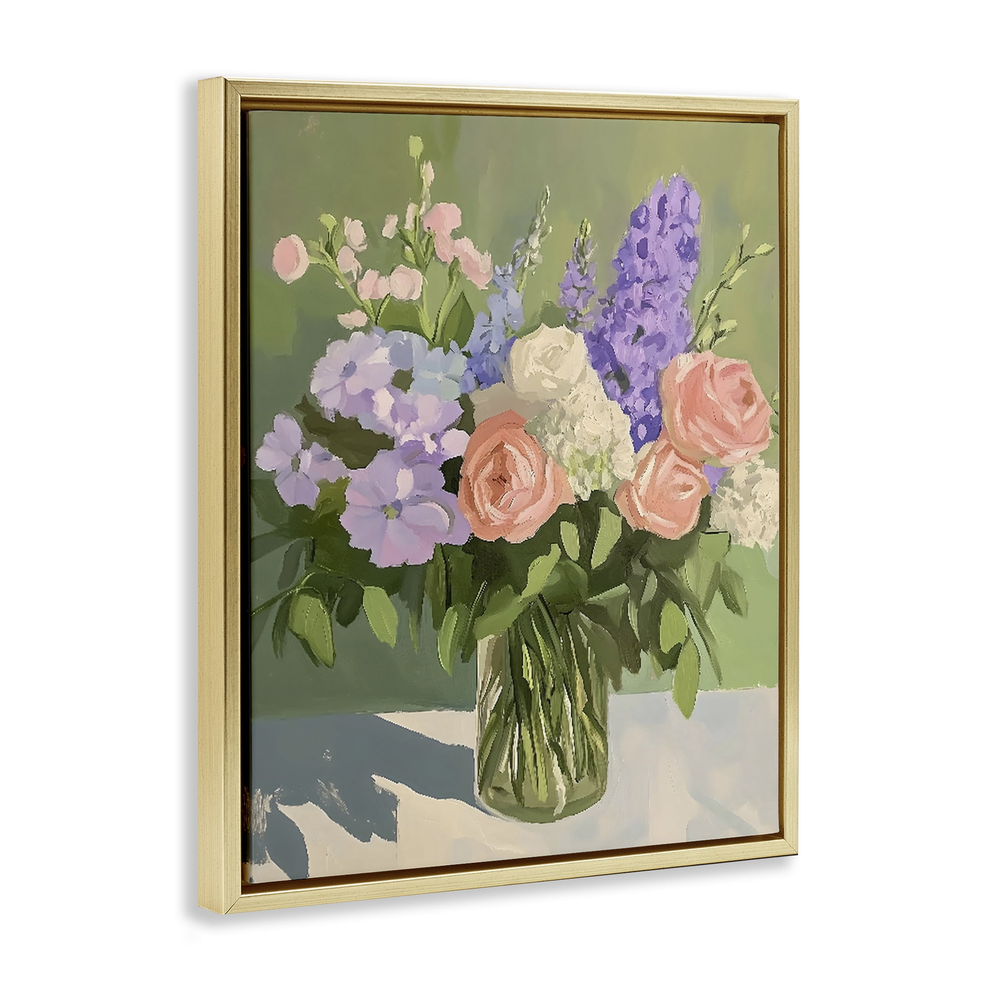 Stupell Industries Mixed Roses & Lilacs Bouquet Gold Framed Floater Canvas Wall Art, design by The Prints Vibe