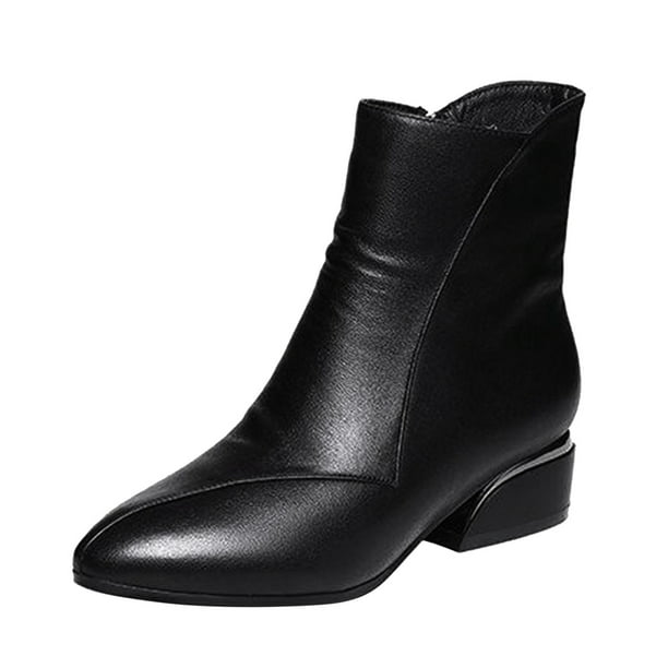 NECHOLOGY Botas Mujer Adulto Femenino Zapatos Botines de mujer Mujer Color sólido Cómodo Tacones cuadrados Cremallera Botines cortos Zapatos de punta estrecha (Black, 7.5)