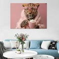 thumbnail image 3 of Mudket Leopard with Pink Glasses & Hot Cocoa Canvas Wall Art, Funny Glam Fashion Wall Art for Bedroom Print for Girls Apartment Home Decor , Framed Ready to Hang - 12"L x 8"W, 3 of 9