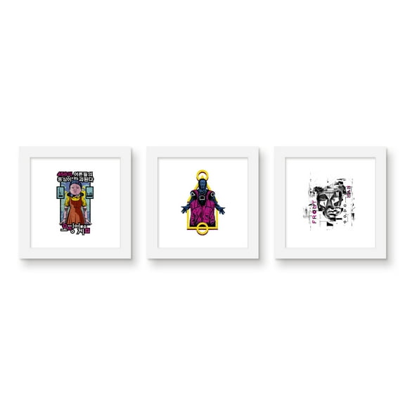 Gallery Pops Netflix Squid Game - Graphic Wall Art Bundle (3-Pack), White Framed Version, 12" x 12"
