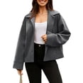 thumbnail image 2 of Women Cropped Trench Coat Wool Blend Pea Coat Short Jacket Casual Loose Long Sleeve Button Down Winter Outerwear Gray XL, 2 of 7