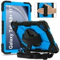thumbnail image 5 of Kids 3-layer Design Case for Samsung Galaxy Tab A9+ 11.0" 2023 SM-X210 / X216, with Pencil Holder 360 Rotating Kickstand Hand-strap/ Shoulder Strap Heavy Duty Protective Tablet Cover, Blue+Black, 5 of 9