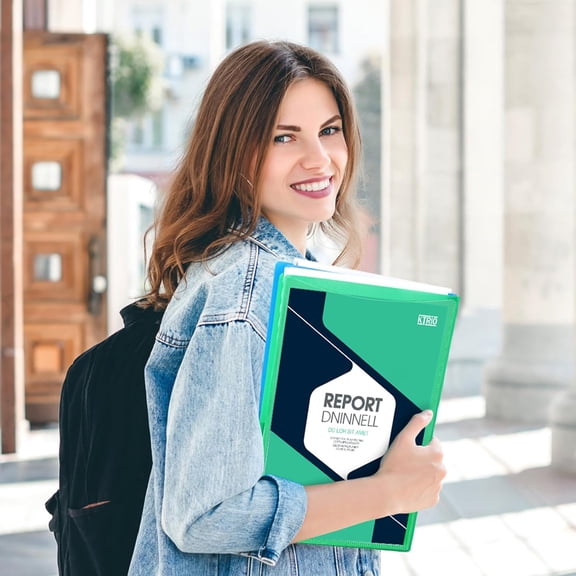 Plastic Folders with Clear Front Pocket, Heavy Duty 2 Pocket 3 Prong Folder, Letter Size Colored Folders with Business Card Slot for School Office, 16 Pack