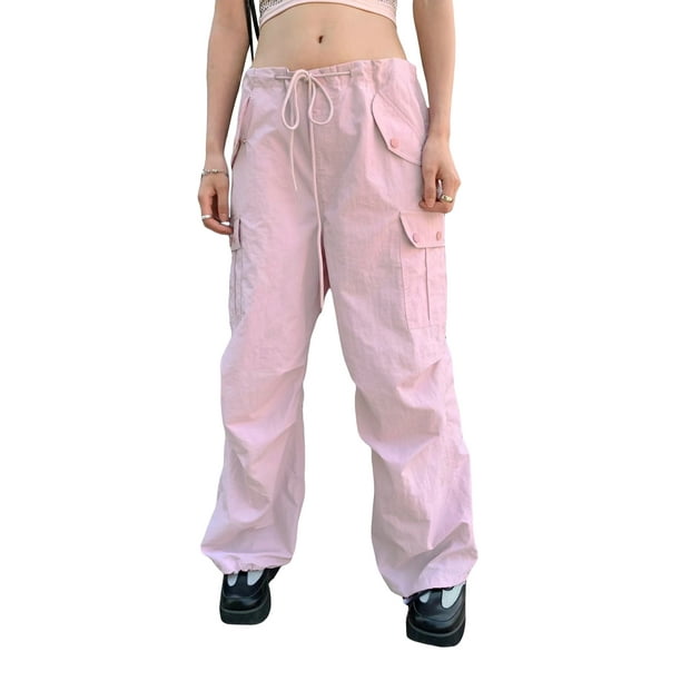 SAYOO, pantalones holgados de carga con cordón para mujeres jóvenes, pantalones vaqueros de pierna ancha de cintura baja, pantalones casuales sueltos, ropa de calle de 2000S SAYOO moda